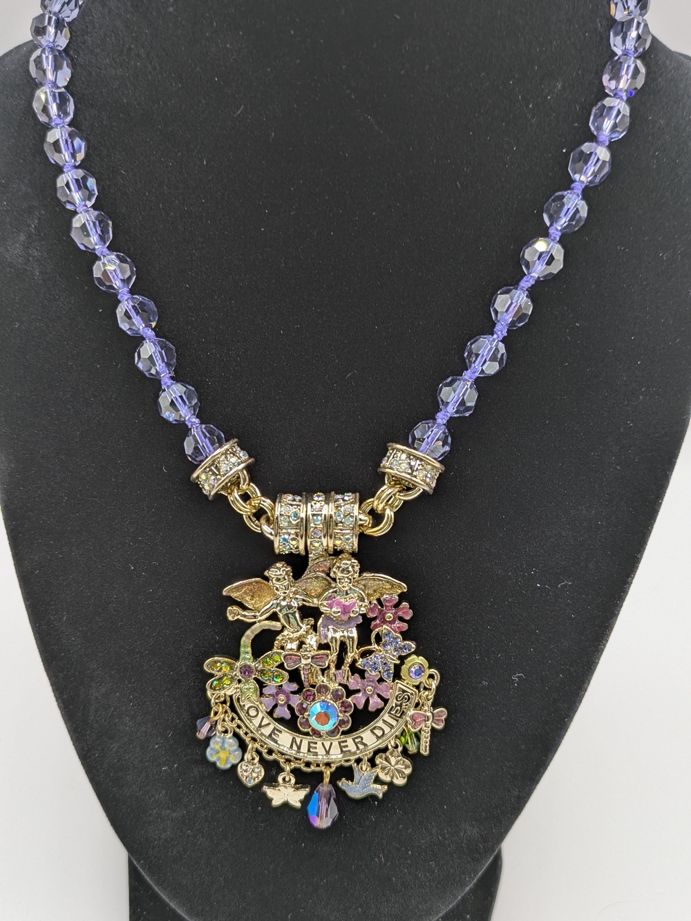 Kirks Folly Gold-Tone Necklace with Purple Beads and Multicolor Pendant